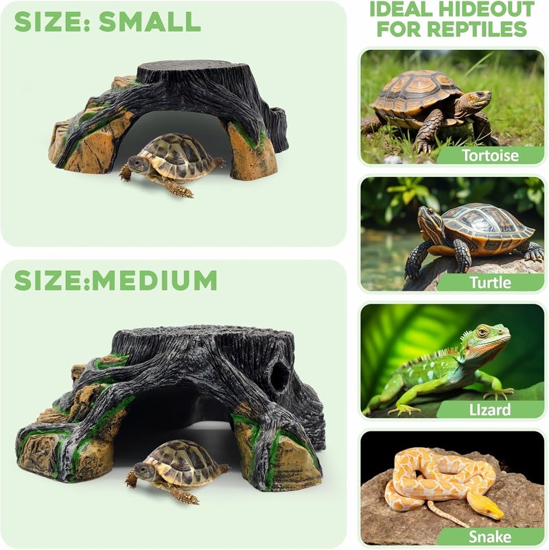 GOZILLA Small Reptile Cave for Terrarium,Reptile Humid Hide Basking Platform,Resin Root Decor for Small Frog,Bearded Dragon and Leopard Gecko.(Black-S-Kit) - Image 3